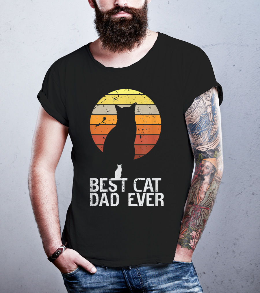 Mens Vintage Best Cat Dad Ever Cat Daddy Retro Sunset T-Shirt