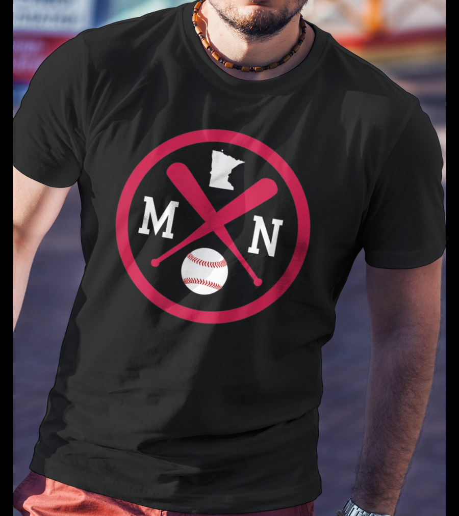 Minnesota MN Baseball Bats State Outline With Ball T-Shirt