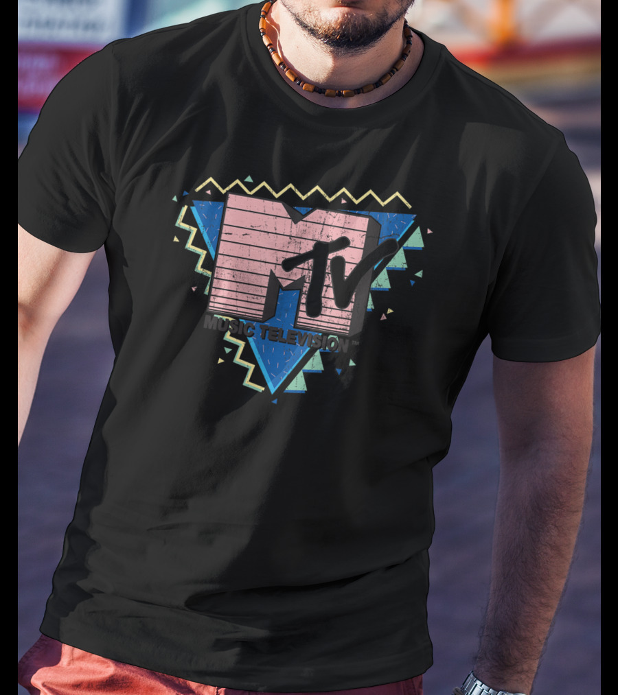MTV Music Television Pink Stripes 90's Retro Geometric T-Shirt