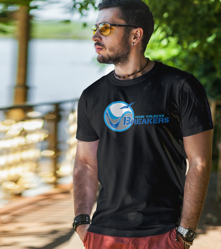 New Orleans Breakers Football Team Logo Blue Bird Ocean Wave T-Shirt