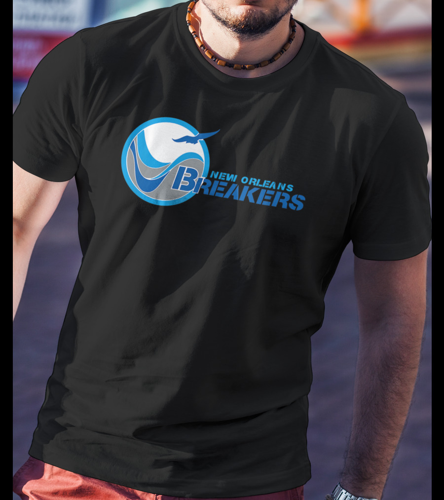 New Orleans Breakers Football Team Logo Blue Bird Ocean Wave T-Shirt