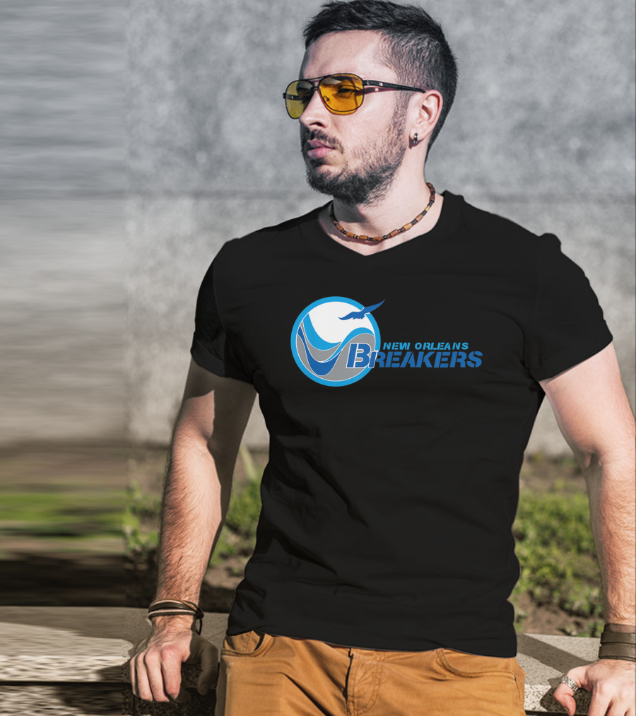 New Orleans Breakers Football Team Logo Blue Bird Ocean Wave T-Shirt