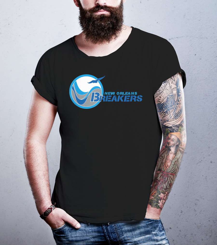 New Orleans Breakers Football Team Logo Blue Bird Ocean Wave T-Shirt