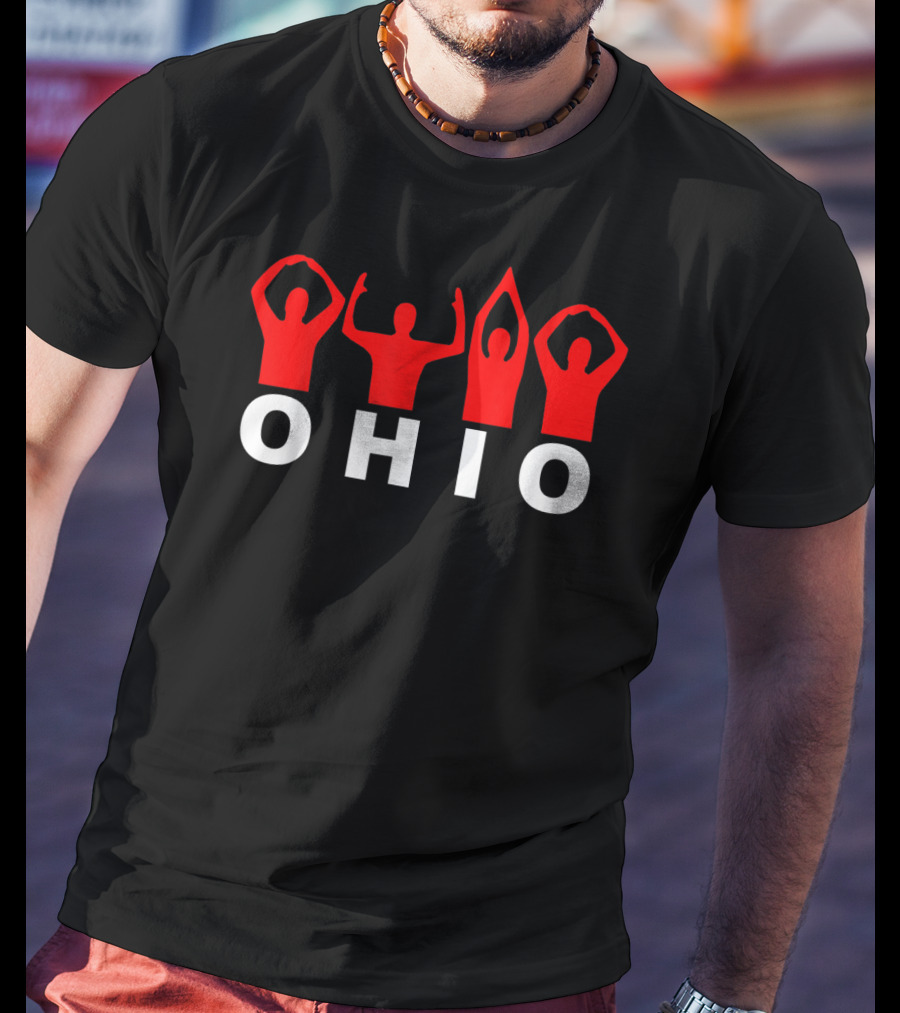 Ohio State Home Pride O-H-I-O Gesture In Red And White T-Shirt