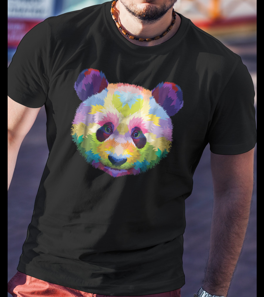 Colorful Pop Art Style Panda Head Vibrant Palette T-Shirt
