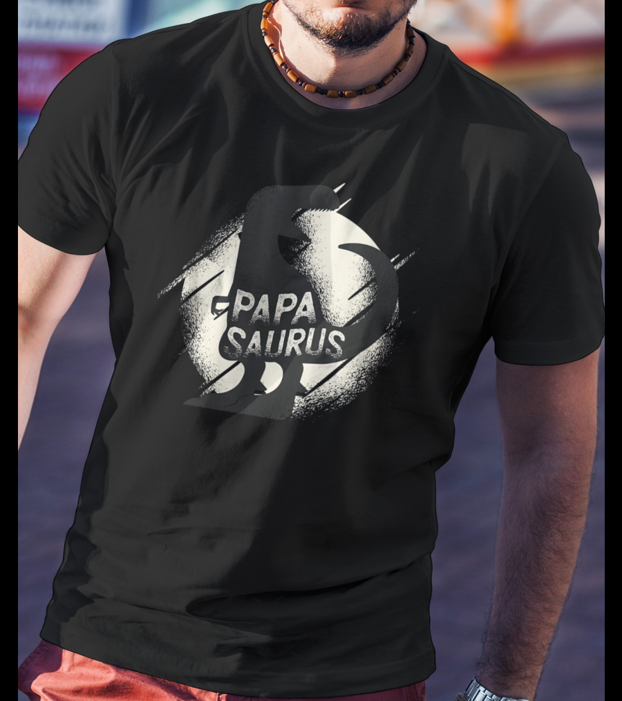 Papasaurus Papa Dinosaur Silhouette Moon T-Shirt