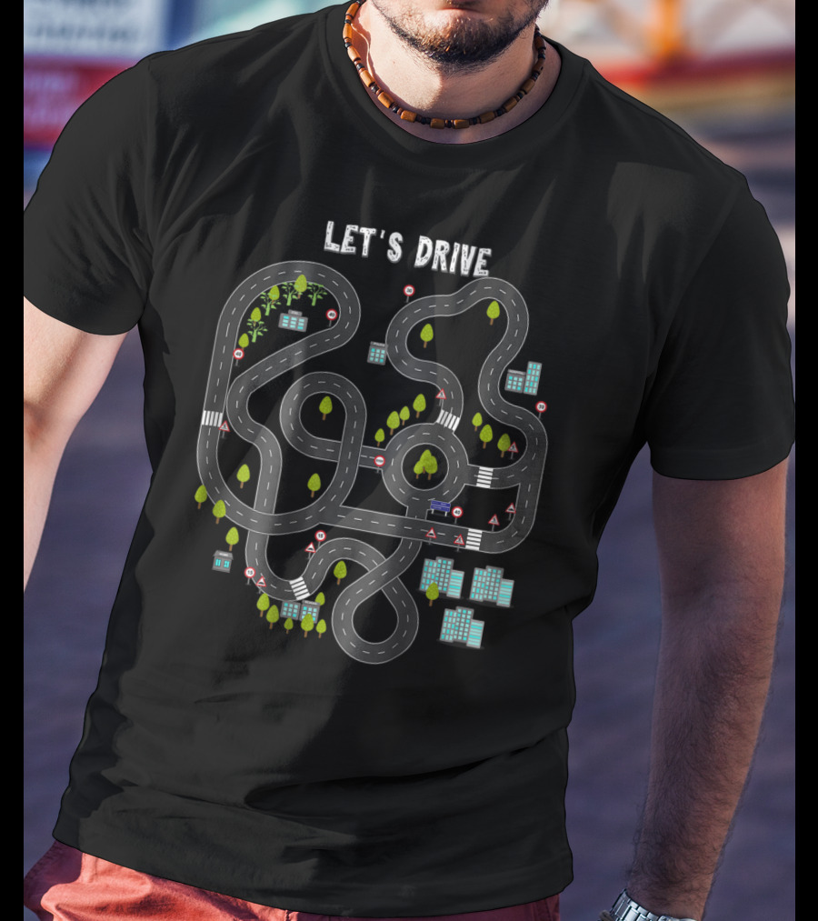 Let's Drive Play Cars On Daddy's Back Mass Road Map T-Shirt