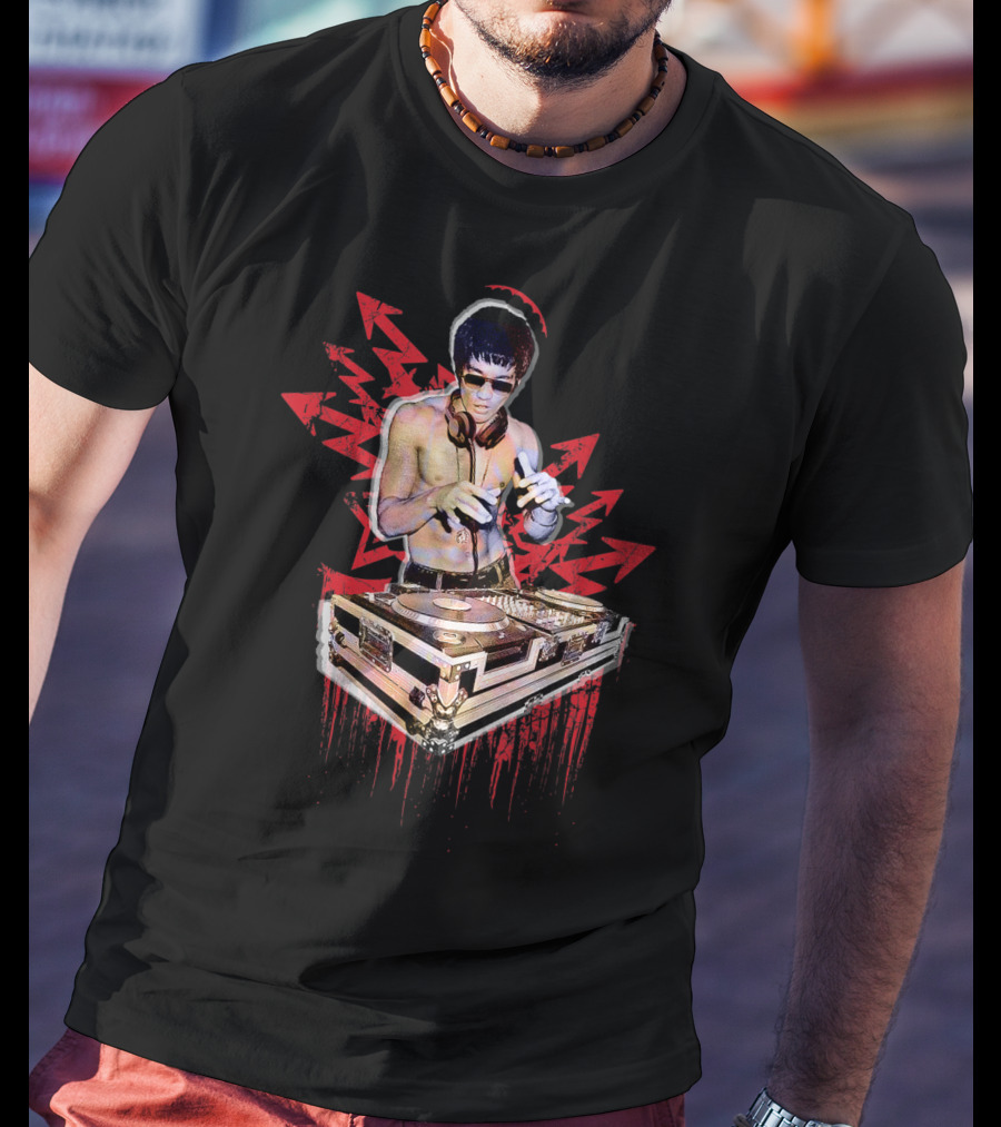 Psycho Bruce Dj Mixing Beats With Red Arrow Background T-Shirt