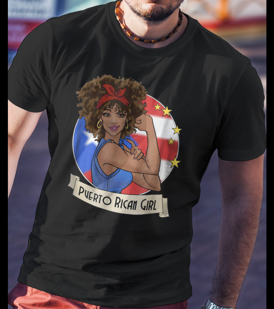 Puerto Rican Girl Strong Pride With Puerto Rico Flag And Stars T-Shirt
