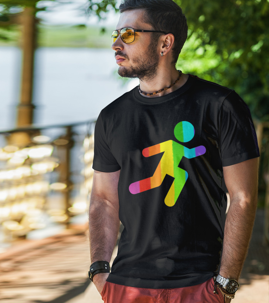 Rainbow Stick Figure Running T-Shirt