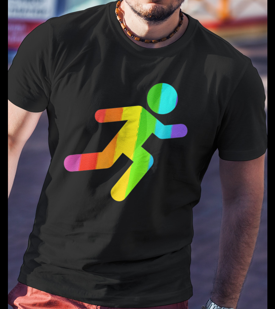 Rainbow Stick Figure Running T-Shirt
