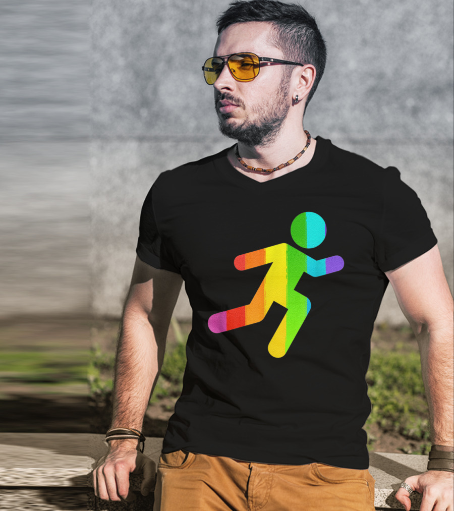 Rainbow Stick Figure Running T-Shirt