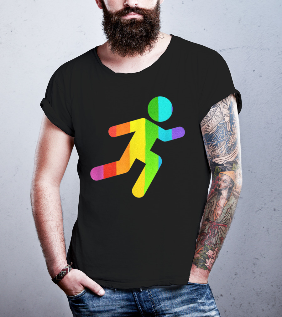 Rainbow Stick Figure Running T-Shirt
