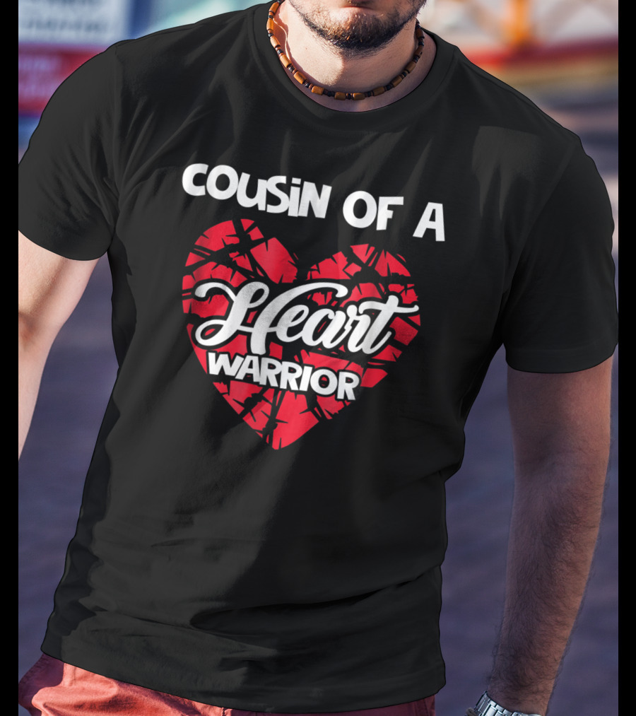 Cousin Of A Heart Warrior Red Ribbon Heart Support T-Shirt