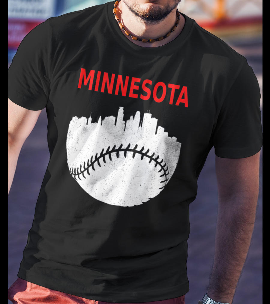 Minnesota Baseball Minneapolis Cityscape Retro Vin T-Shirt