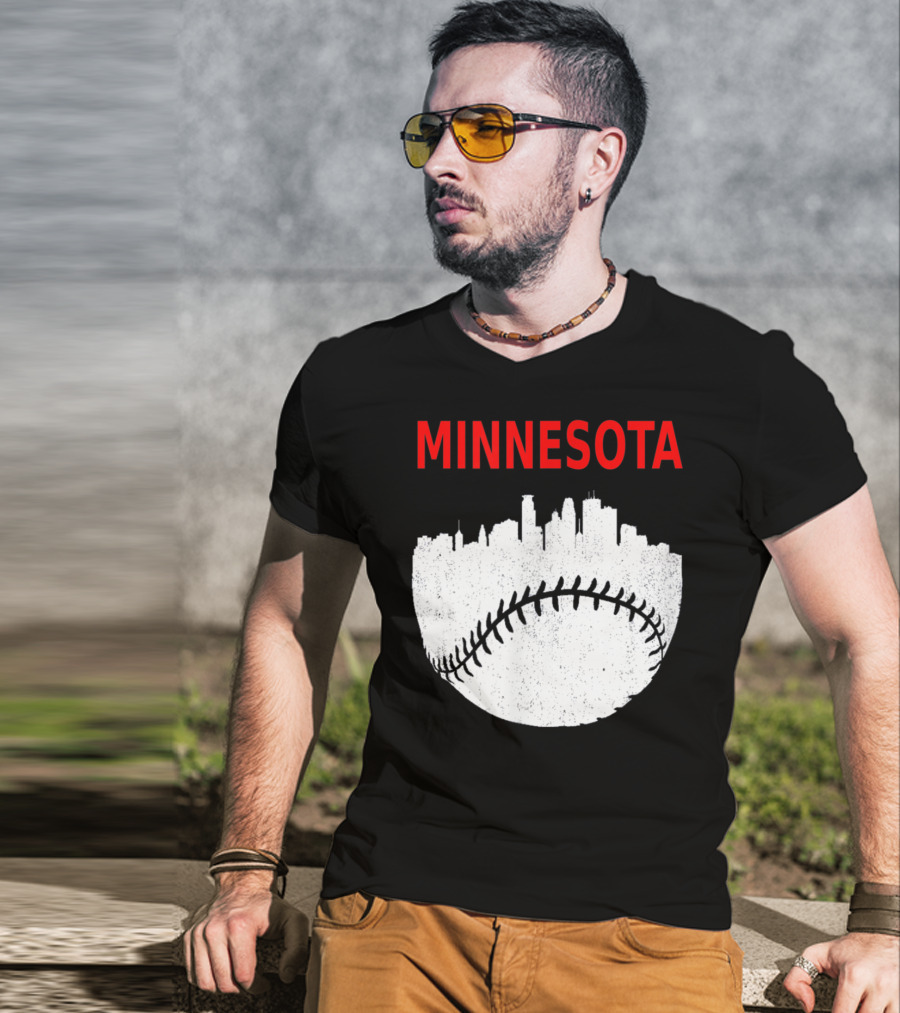 Minnesota Baseball Minneapolis Cityscape Retro Vin T-Shirt
