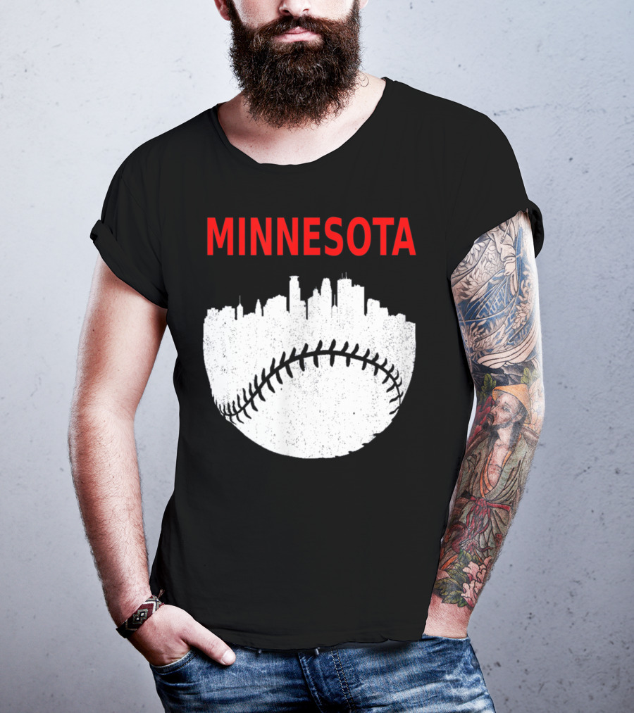 Minnesota Baseball Minneapolis Cityscape Retro Vin T-Shirt