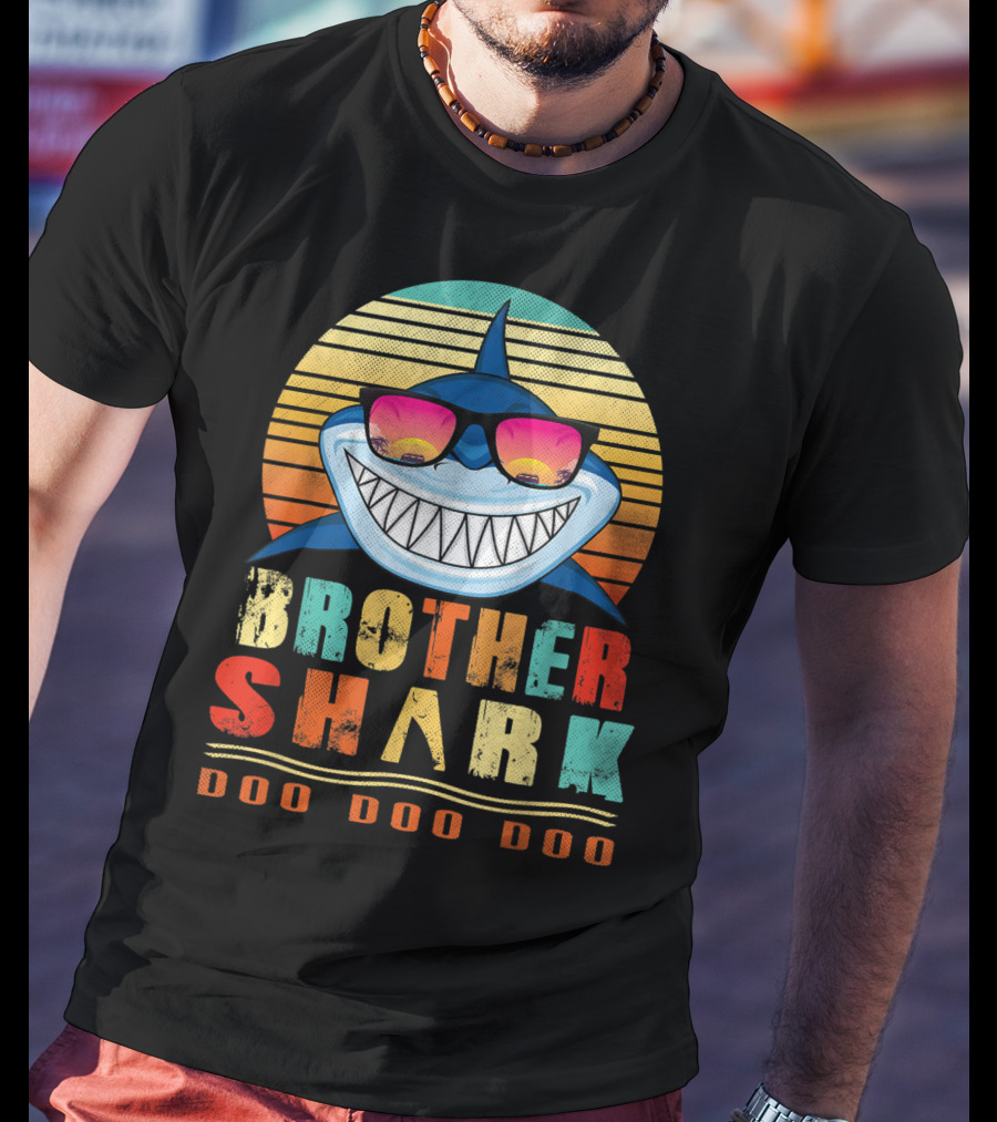 Brother Shark Doo Doo Doo Retro Vintage Sunglasses Sunset T-Shirt