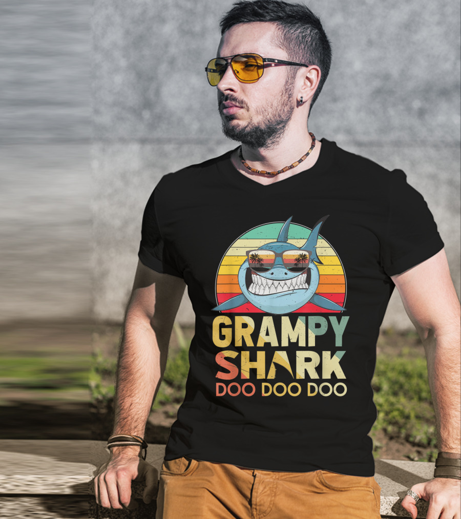 Grampy Shark Doo Doo Doo Retro Vintage T-Shirt