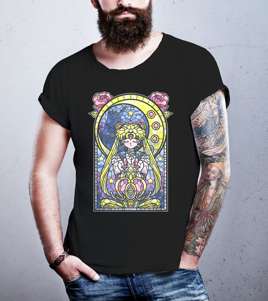 Sailor Moon Blessing Stained Glass Style Roses And Moon Phases T-Shirt