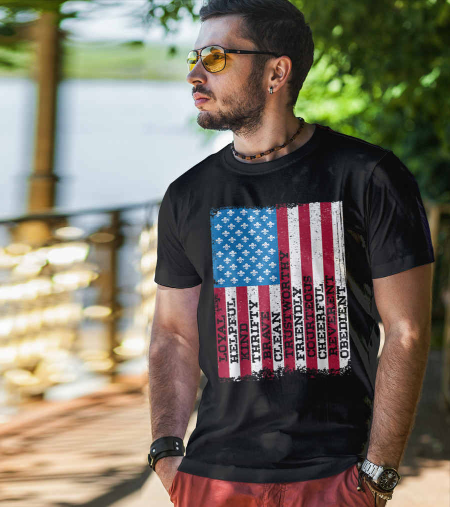 Patriotic Scout Law Traits With US Flag T-Shirt