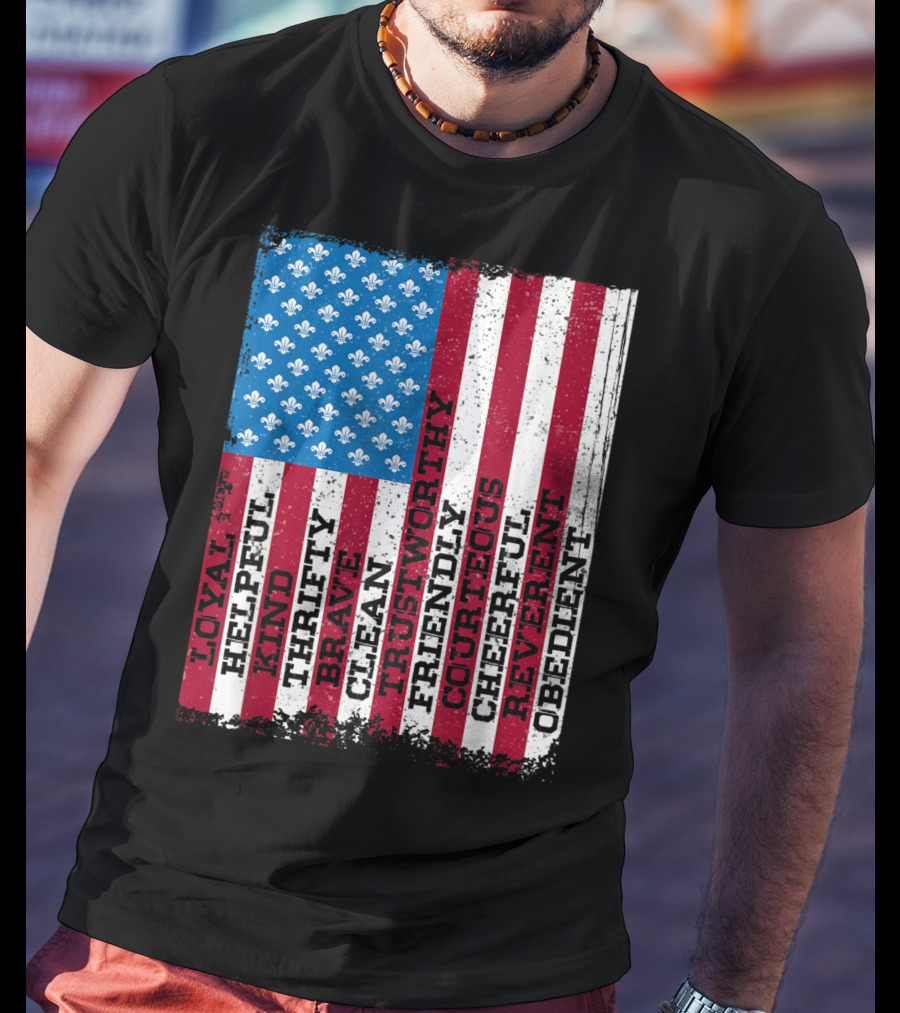 Patriotic Scout Law Traits With US Flag T-Shirt