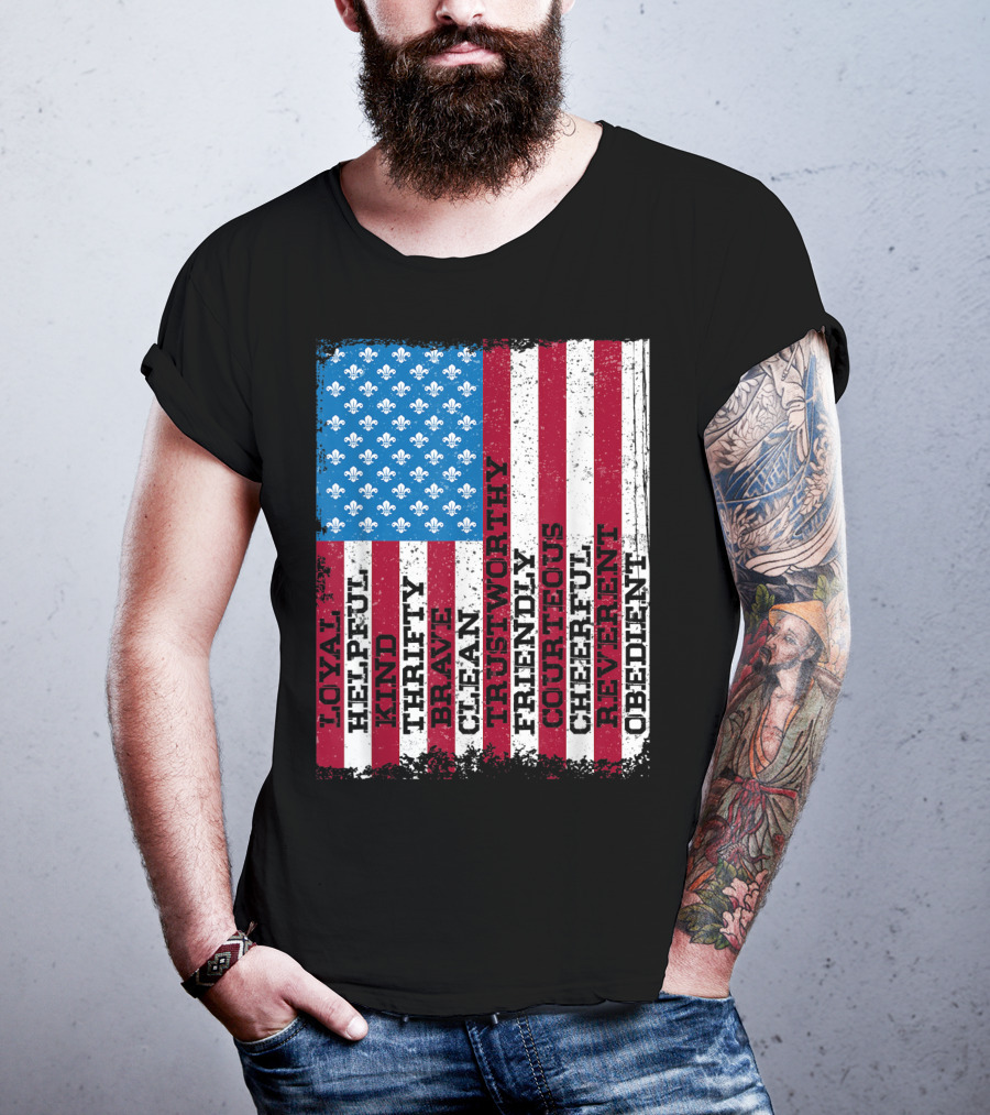 Patriotic Scout Law Traits With US Flag T-Shirt
