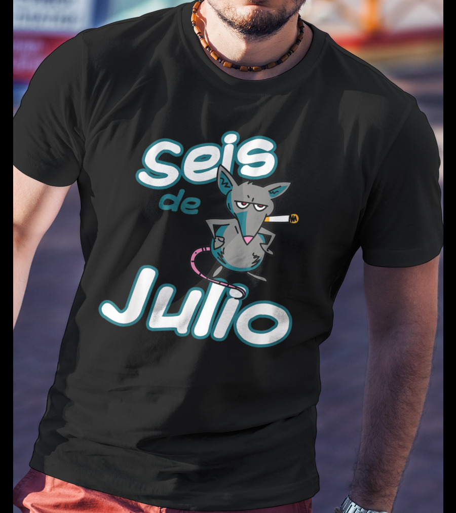 Seis De Julio Smoking Rat Character T-Shirt