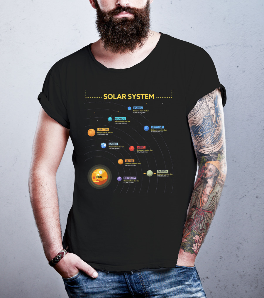Solar System Sun Mercury Venus Earth Mars Jupiter Saturn Uranus Neptune Pluto T-Shirt