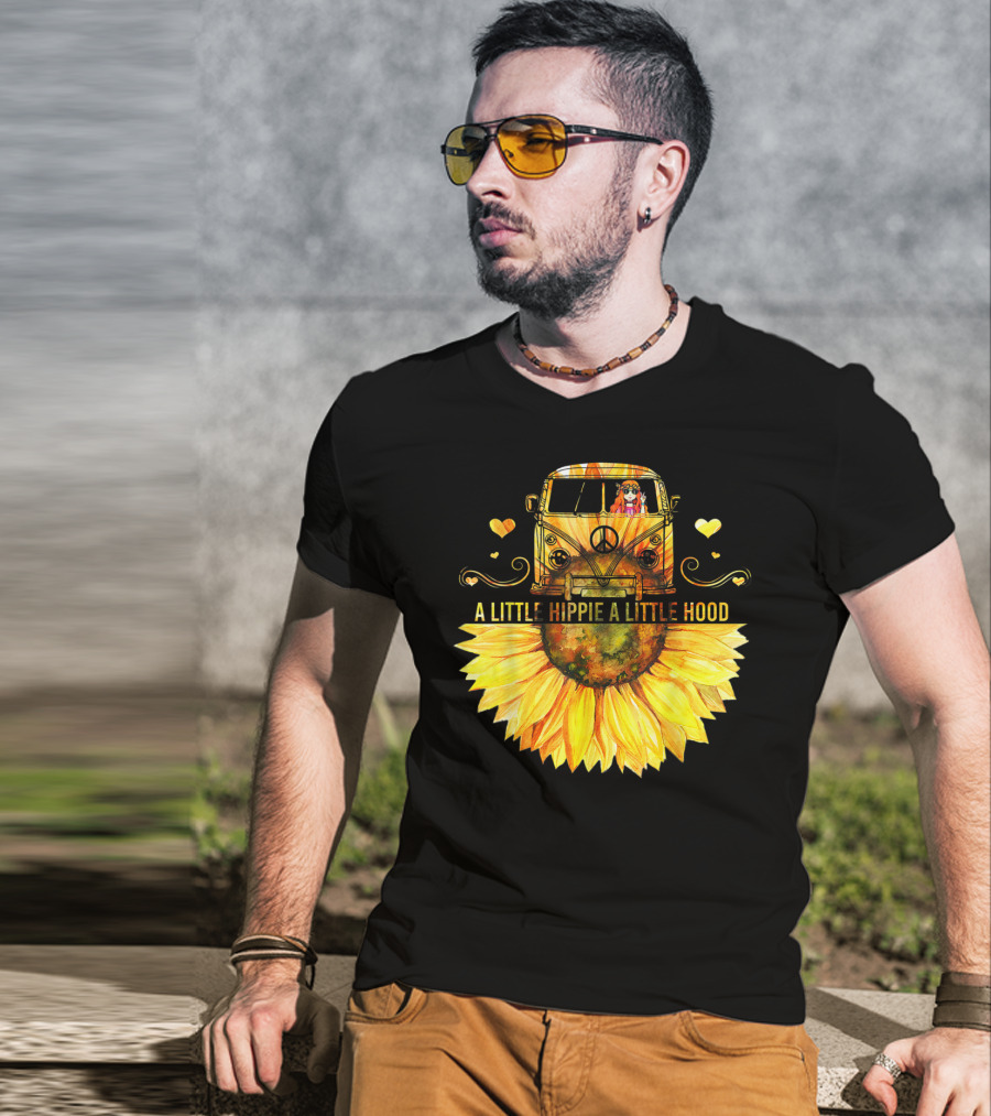 A Little Hippie A Little Hood Sunflower Bus Retro Vibes T-Shirt