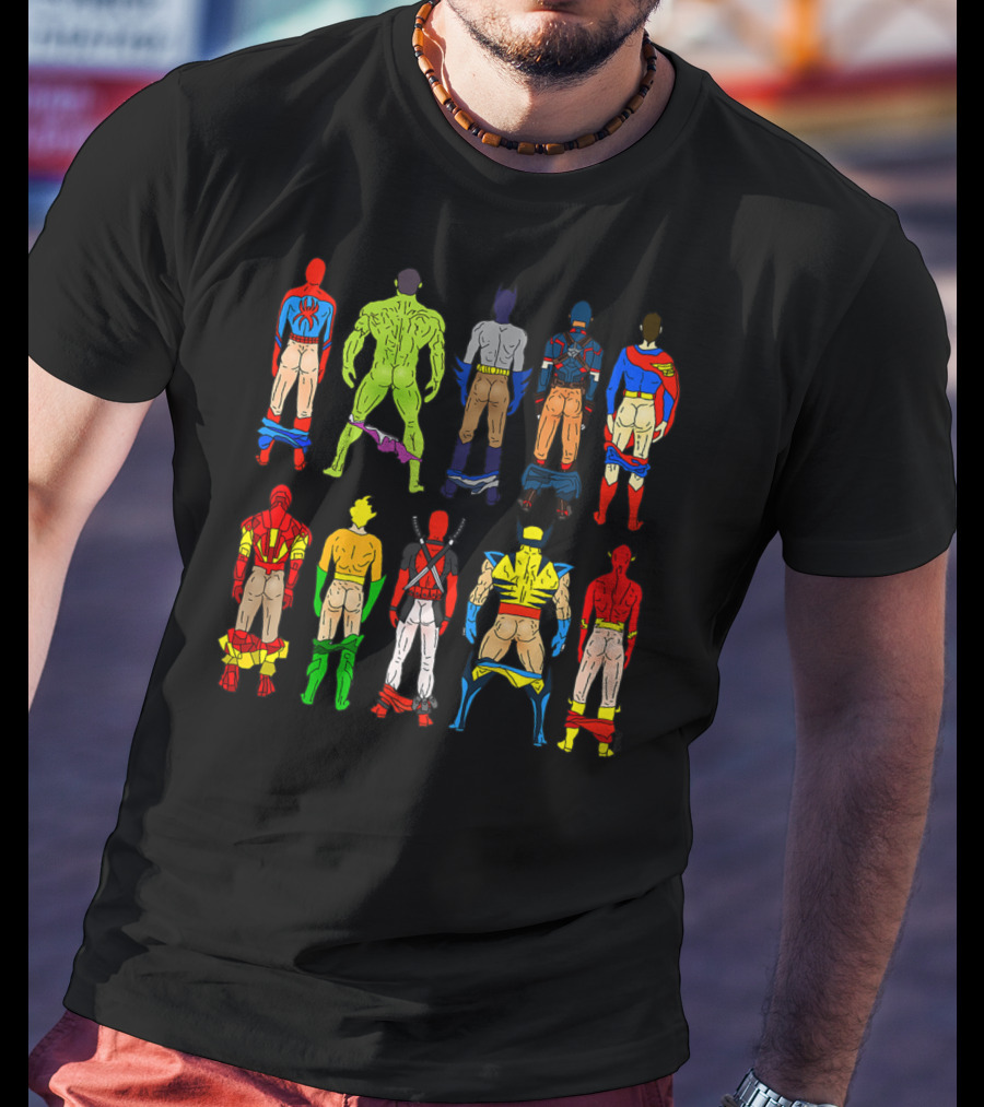 Superhero Butts Avengers DC Comics Parody Action Heroes 4 T-Shirt