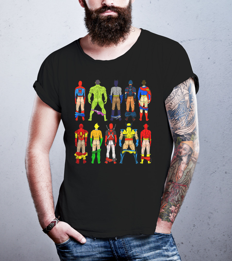 Superhero Butts Avengers DC Comics Parody Action Heroes 4 T-Shirt