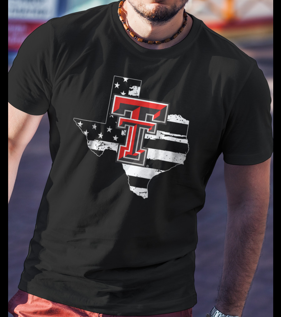 Texas Tech Red Raiders American Flag Texas Outline T-Shirt