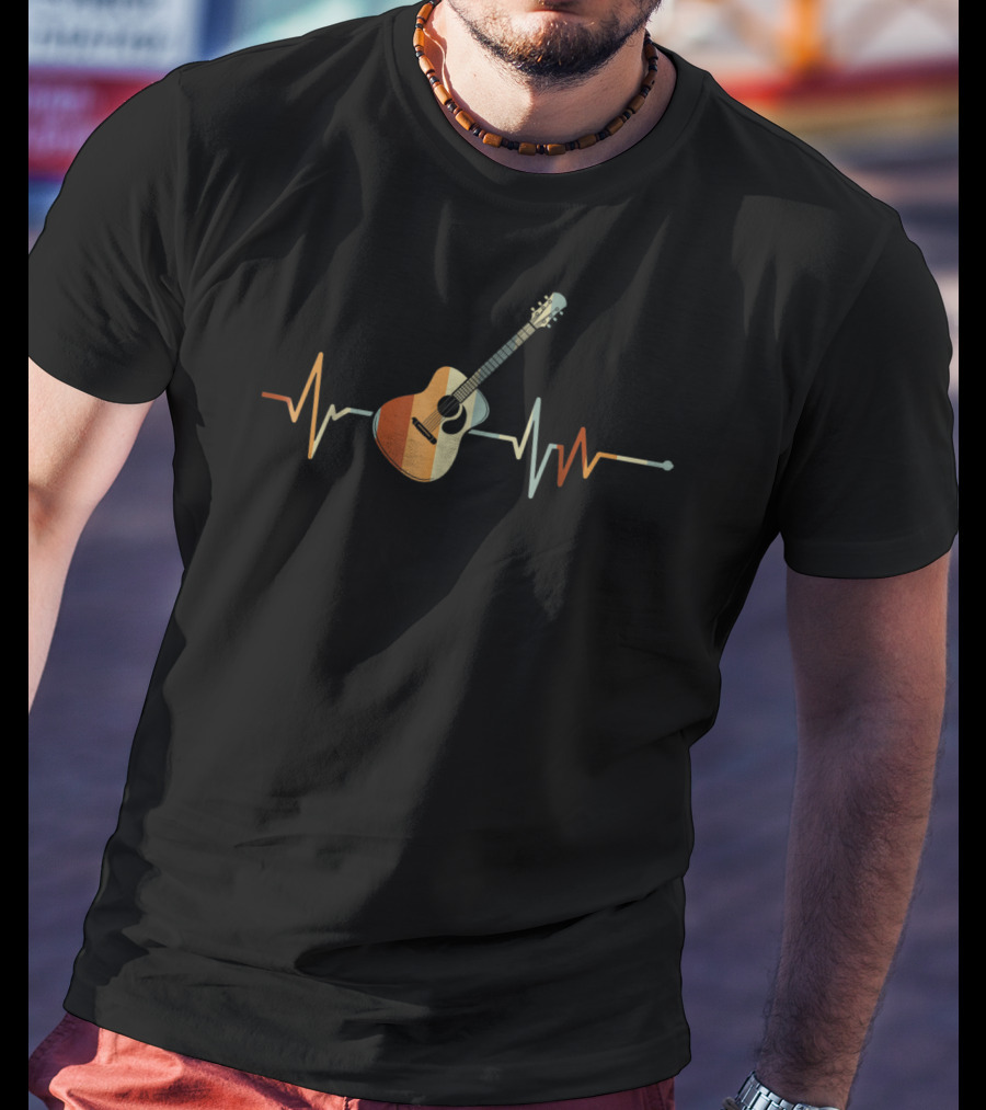 Vintage Acoustic Guitar Heartbeat Music T-Shirt