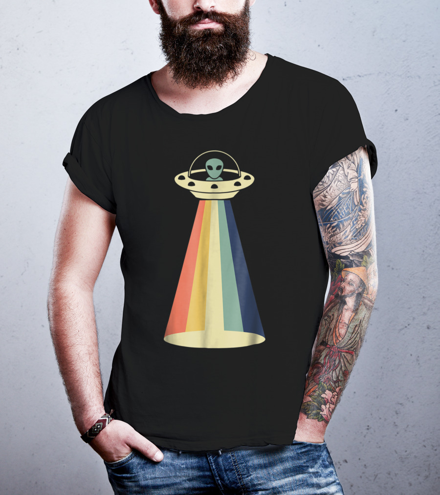 Vintage Alien UFO Rainbow Beams T-Shirt