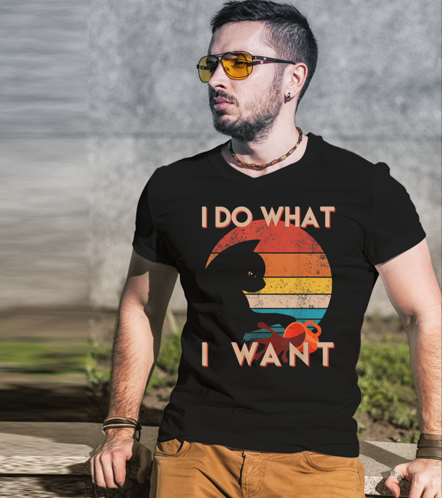 Vintage Cat I Do What I Want Retro Sunset Style Art Cat T-Shirt