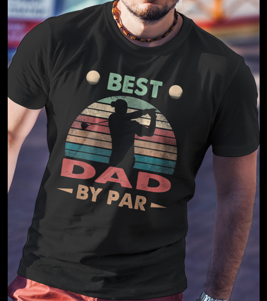 Best Dad By Par Vintage Golf Silhouette Retro Stripes T-Shirt