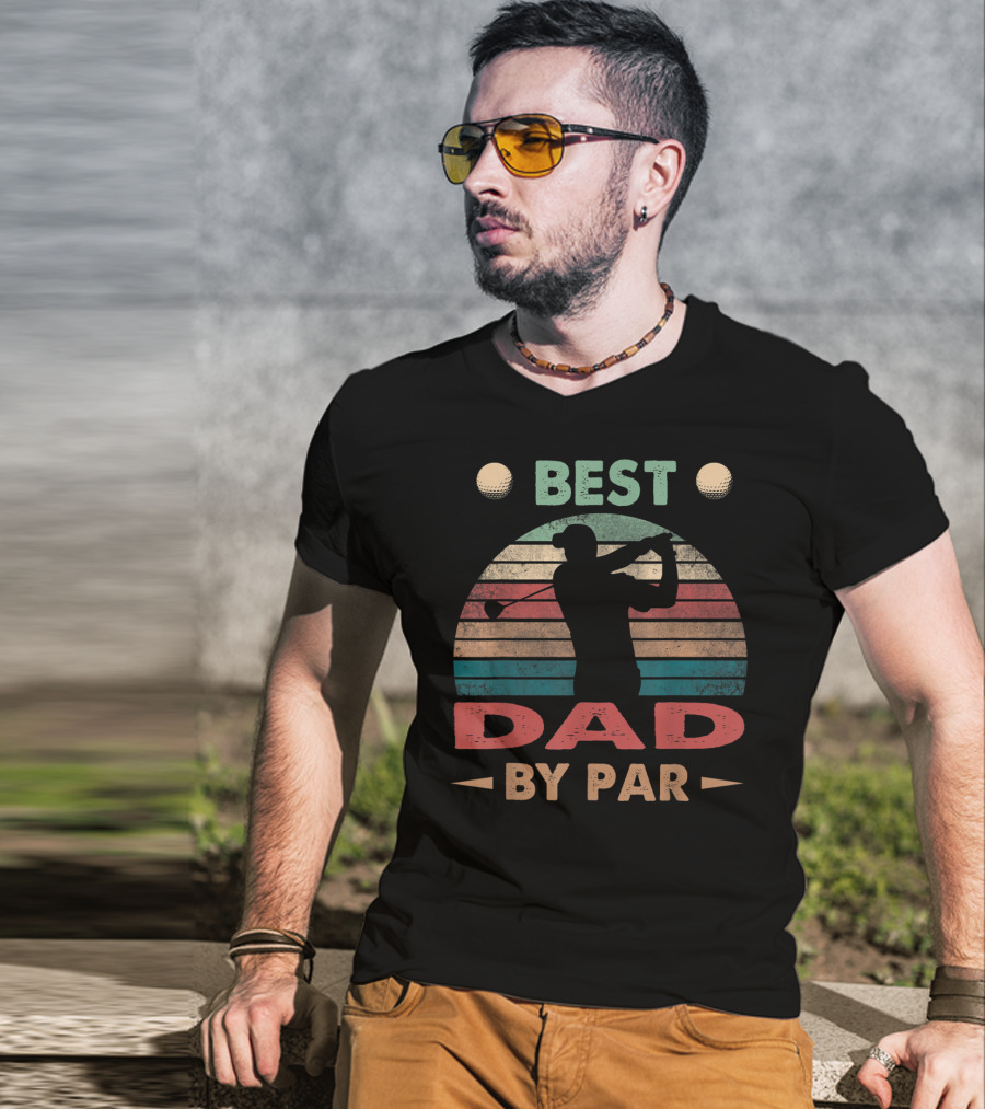Best Dad By Par Vintage Golf Silhouette Retro Stripes T-Shirt