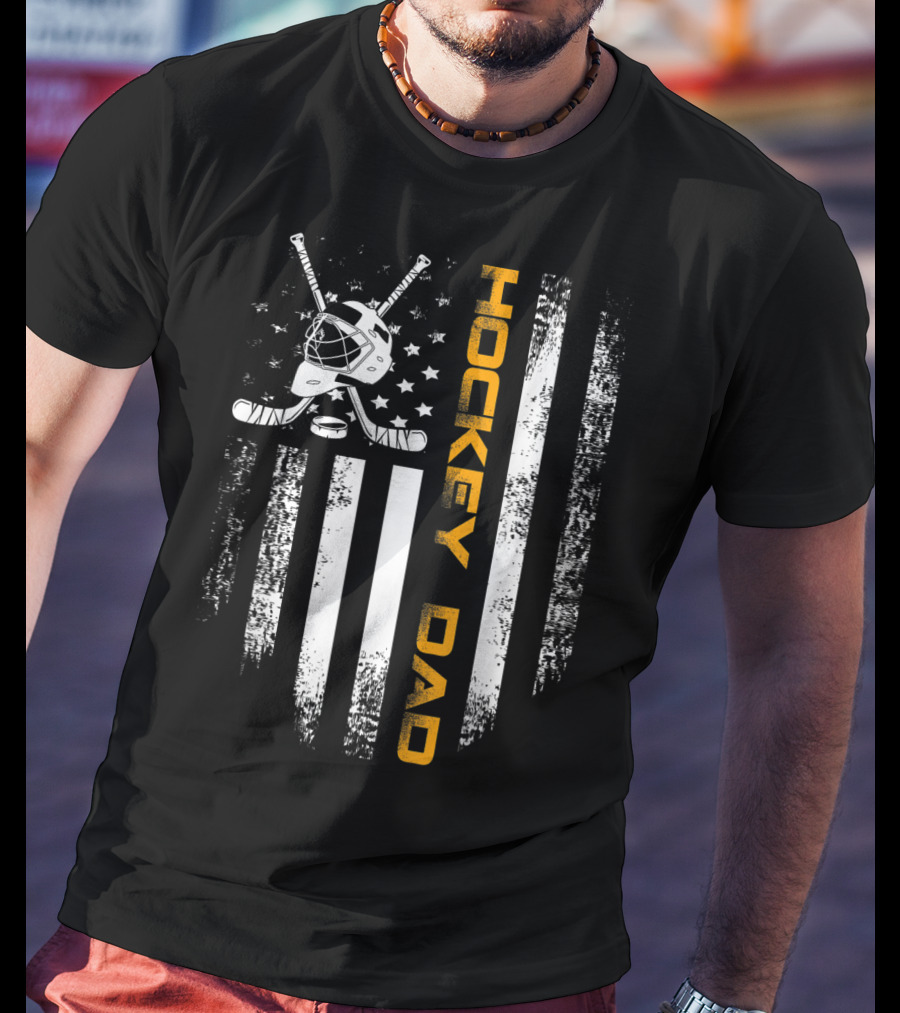 Vintage Hockey Dad American Flag Father's Day Cool T-Shirt