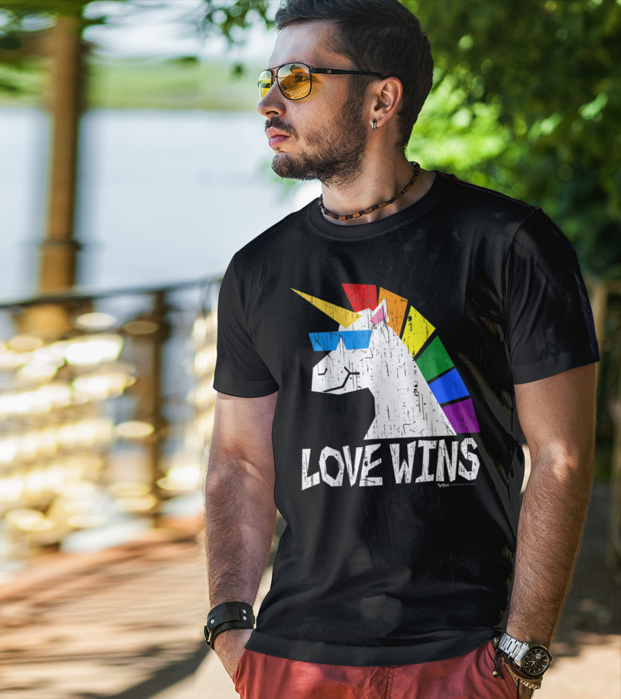 Love Wins Totally Straight Rainbow Unicorn Vintage Gay T-Shirt