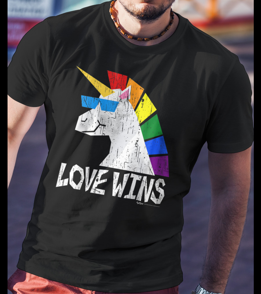 Love Wins Totally Straight Rainbow Unicorn Vintage Gay T-Shirt