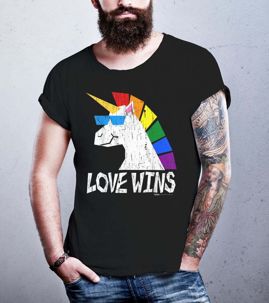 Love Wins Totally Straight Rainbow Unicorn Vintage Gay T-Shirt