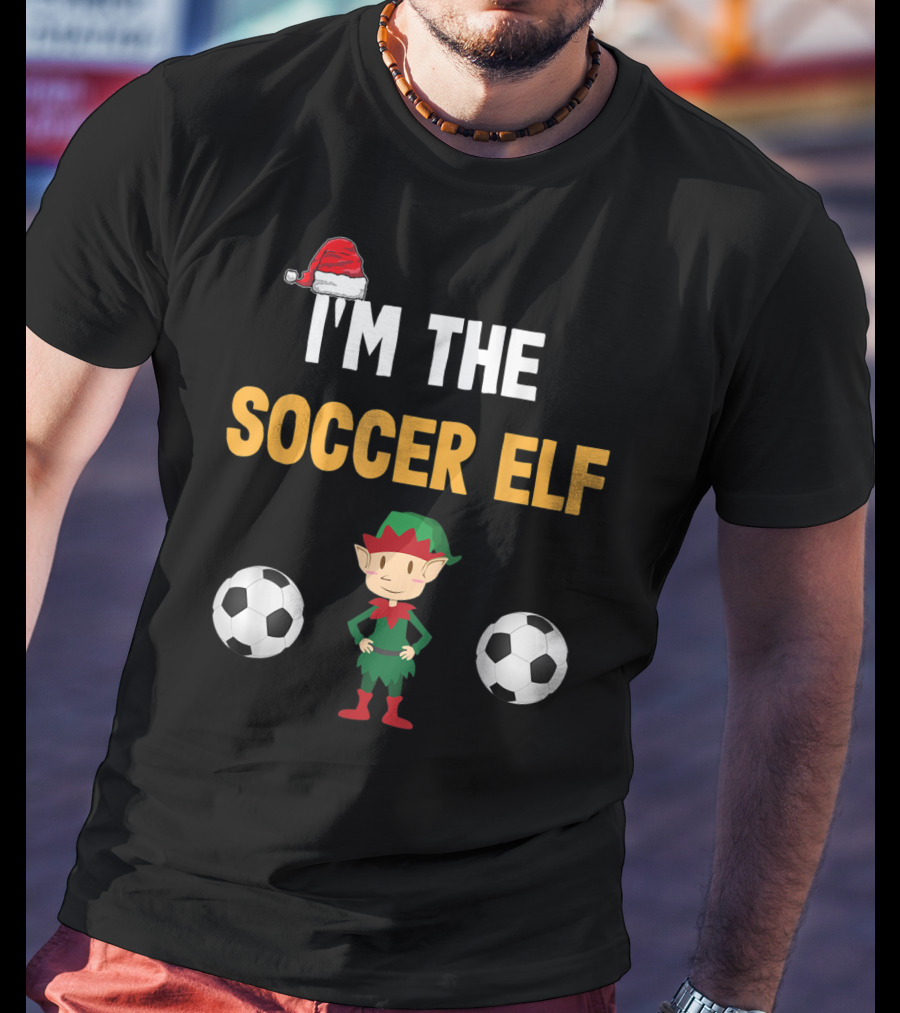 I'M THE SOCCER ELF Santa Hat Footballs T-Shirt