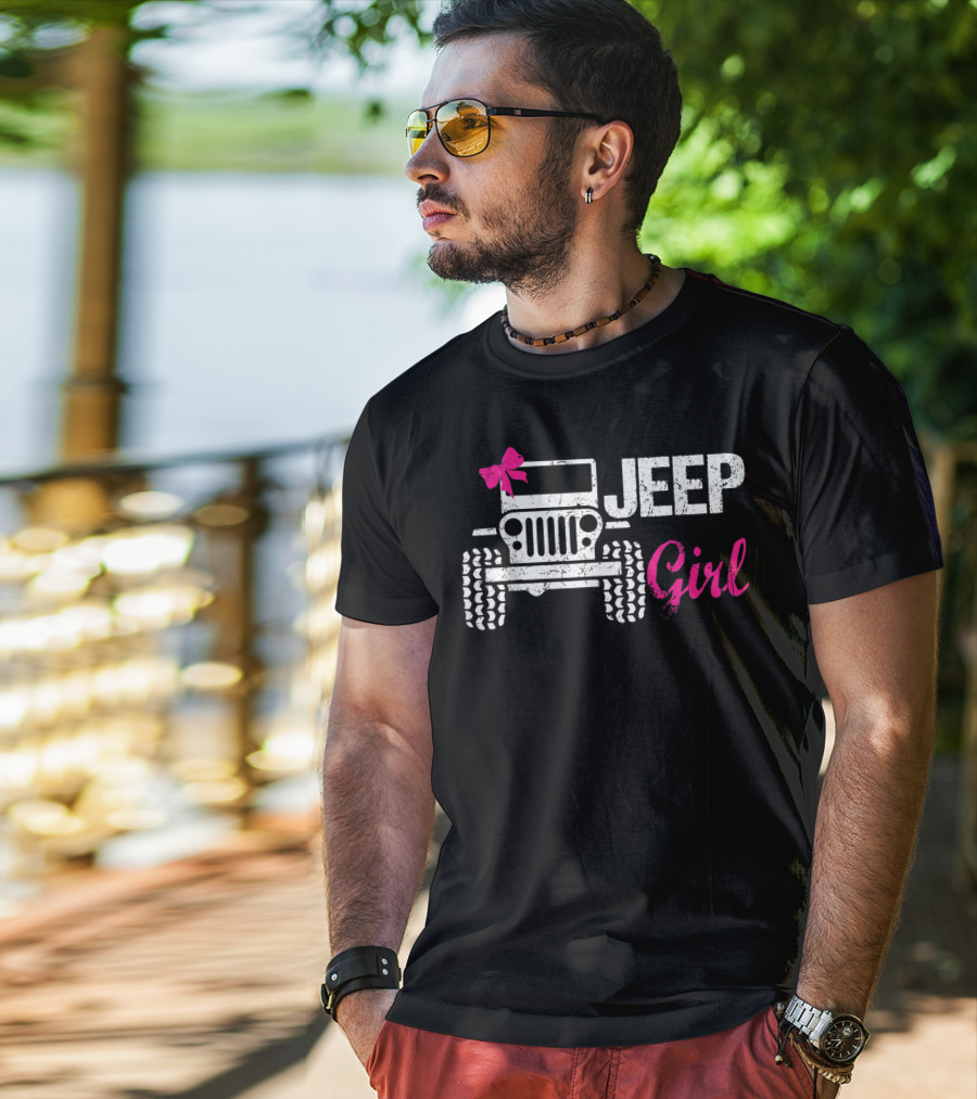 Jeep Girl Offroad Funny Men Women Kids Jeeps's With Pink Bow T-Shirt