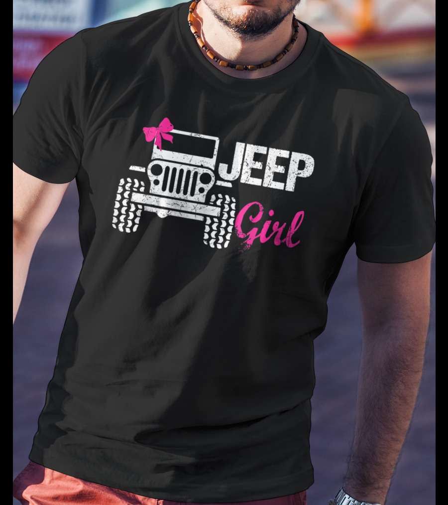 Jeep Girl Offroad Funny Men Women Kids Jeeps's With Pink Bow T-Shirt