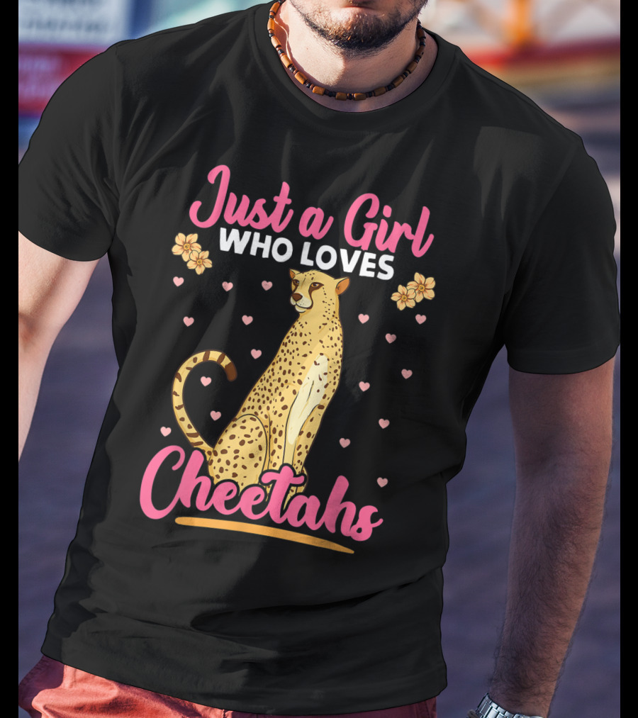 Just A Girl Who Loves Cheetahs With Hearts And Flowers T-Shirt