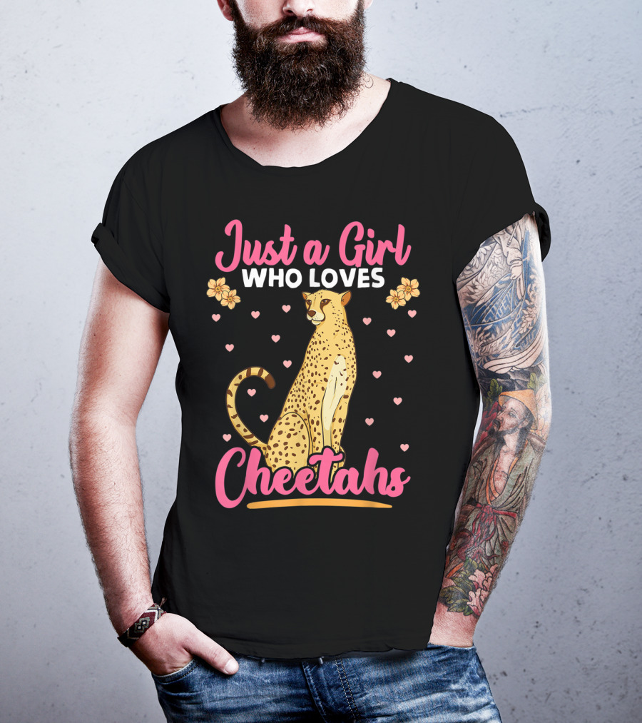 Just A Girl Who Loves Cheetahs With Hearts And Flowers T-Shirt