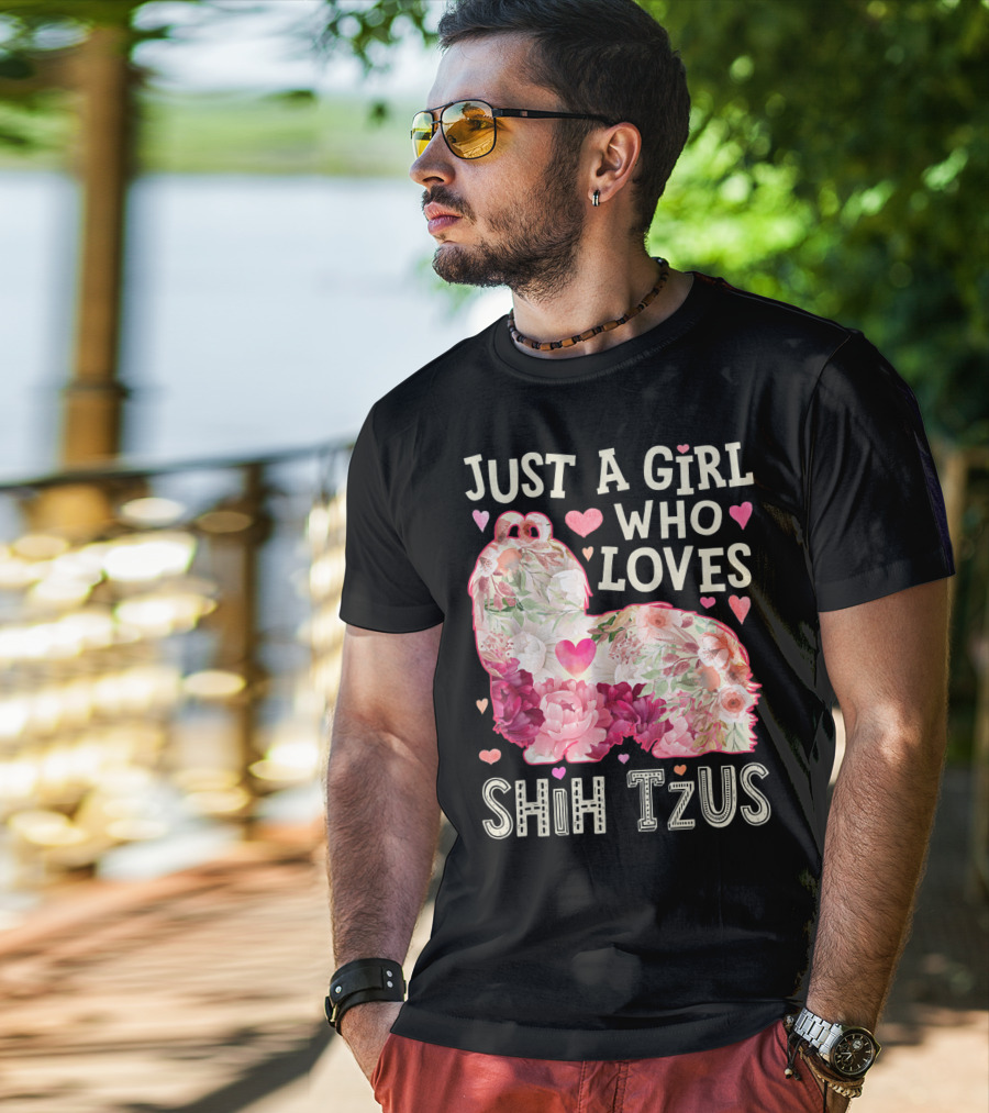 Just A Girl Who Loves Shih Tzus Floral Heart T-Shirt