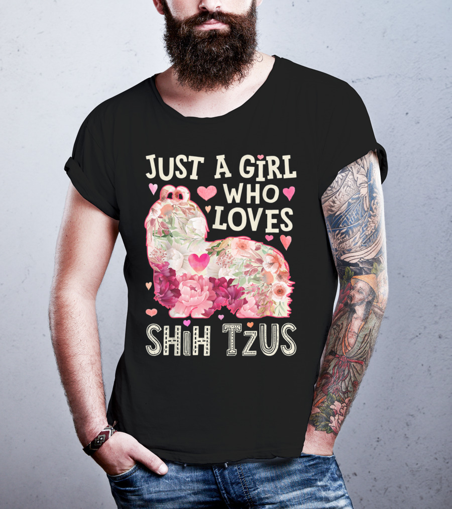 Just A Girl Who Loves Shih Tzus Floral Heart T-Shirt