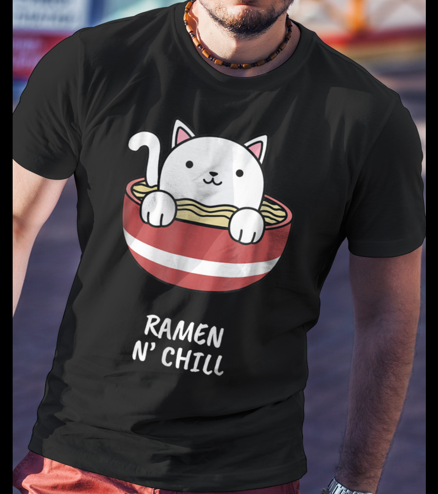 Kawaii Japanese Anime Cat Ramen N' Chill Kids Girl T-Shirt